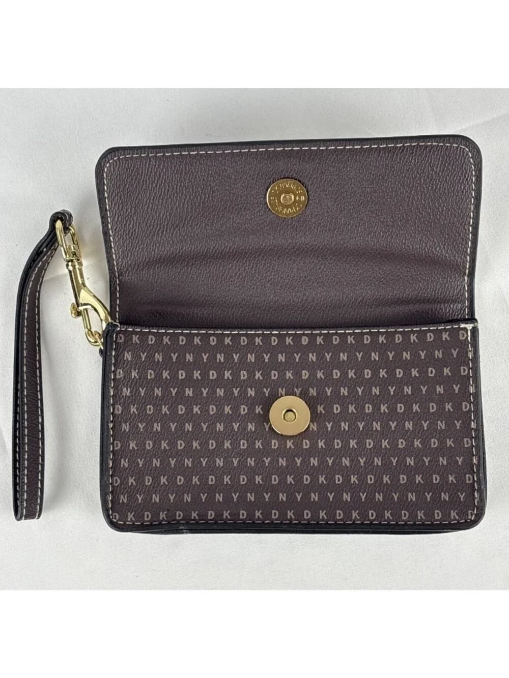 DKNY Convertible Belt Bag Wristlet Pouch Brown Monogram Logo Fanny Pack Clutch